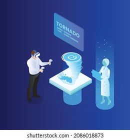 Estudiar tornado en el mundo virtual metaverso concepto vectorial 3d isométrico para banner, sitio web, ilustración, página de aterrizaje, volante, etc.