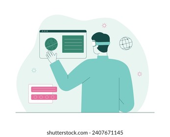 Studying the various planets in space, meta verse vector illustration.