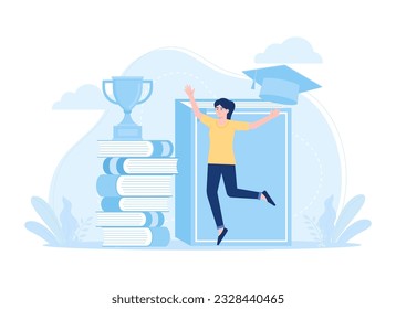 Studying woman for graduate and succes, trending concept flat illustration