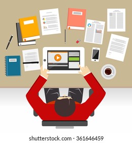 Studying or working on the desk concept illustration.