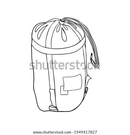 Stuff Sack camping bag line art icon vector. Simple backpack, storage carry sack for travel outline object. Knapsack black and white illustration