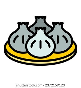 Stuffed baozi icon outline vector. Asian steam. Momo rice color flat