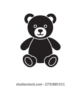 Icono de glifo negro de oso de peluche. Animal de peluche para niños. Juguete suave de los niños. Muñeca peluda para niño. Regalo romántico para San Valentín. Linda mascota. Símbolo de la silueta en el espacio blanco. Vector ilustración aislada
