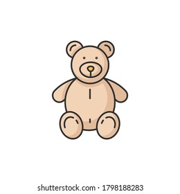 Stuffed bear RGB color icon. Plush animal for kids. Children soft toy. Furry doll for child. Companion for toddler. Romantic gift for valentine. Cute mascot. Isolated vector illustration