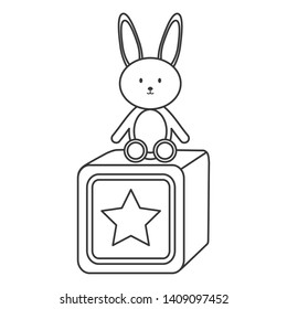stuffed bunny with cube block toy
