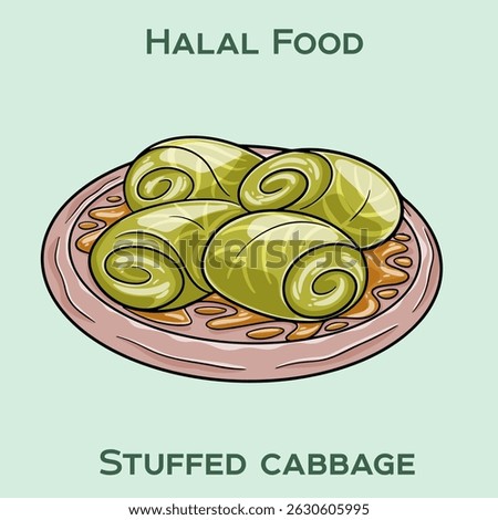 Stuffed cabbage Halal is a traditional dish made with cabbage leaves wrapped around a filling of spiced meat and rice, prepared according to Islamic dietary laws.