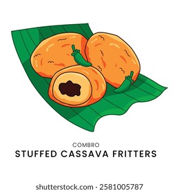 Stuffed Cassava Fritters or Combro with Chili on Cassava Leaf Indonesian Fried Snack