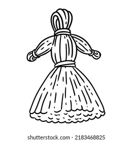 Stuffed doll made of straw cartoon icon. Outline comic style image. Hand drawn isolated lineart illustration for prints, designs, cards. Traditional Slavic doll icon for Maslenitsa. 