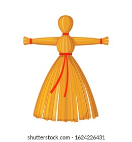 Stuffed doll made of straw in flat style isolated on white background. Traditional Russian doll icon for Maslenitsa or Shrovetide. Vector illustration.