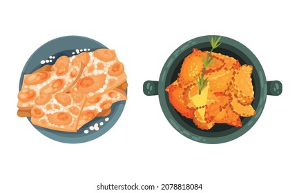 Stuffed Fried Pastry and Turron as Served Spanish Cuisine Dish Above View Vector Set