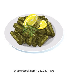 Stuffed grape leaves egyptian food dinner arabic vector cartoon