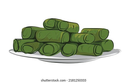 stuffed grape leaves. japrak me gjethe rrushi, clipart vector