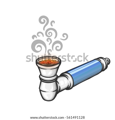Stuffed metal pipe for smoking weed. Vector isolated illustration.