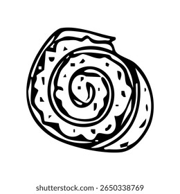 Desenho de rolo de panqueca recheado, cozinha de restaurante, decoração de menu com patê ou creme azedo. Pequeno lanche de festa. Ilustração vetorial.