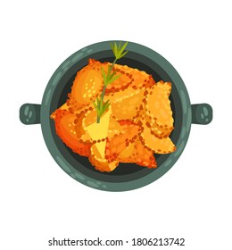 Stuffed Pastry or Dumplings Garnished with Herb as Spanish Cuisine Dish Served in Bowl Vector Illustration