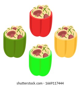 Stuffed pepper with rice and spices. Eastern cuisine. The traditional dish of Arabic cuisine Mahshi. Sweet pepper. Vector image. EPS 10