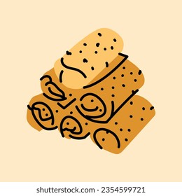 Stuffed rolled pancakes  color icon. Frozen food concept. Vector isolated element.