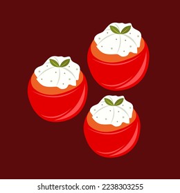 Gestricke Tomaten, flache Vektorgrafik. Karikatur für verstopfte rote Kirschtomaten, Vektorgrafik für Grafikdesign und dekoratives Element