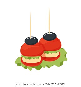 Stuffed tomatoes flat vector illustration. Cute stuffed red cherry tomatoes cartoon vector illustration for graphic design and decorative element