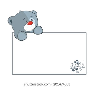 A stuffed toy bear cub  with a empty blank cartoon 