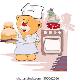 A stuffed toy bear cub and a pie cartoon 