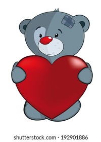 The stuffed toy bear cub and red heart cartoon