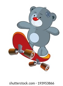The stuffed toy bear cub and skateboard cartoon