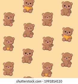 Сhildren's stuffed toy. Cute plush bear. Cartoon pattern with illustration of bear. Vector print.