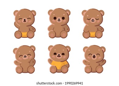 Сhildren's stuffed toy. Set of plush bear. Cartoon vector illustration for prints, clothing, packaging, stickers.