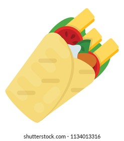 A stuffed  wrap containing potato sticks along with other veggies, icon for tortilla wrap