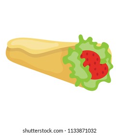 A stuffed  wrap containing veggies, icon for tortilla wrap