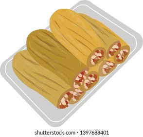 Stuffed Zucchini with Rice & Minced Meat on Plate- Traditional Lebanese Food - Illustration Icon Isolated