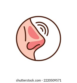 Stuffy nose color line icon. Nose vector pictogram.