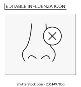 Stuffy nose line icon. Clogged nose due to flu, viral or bacterial infections. Health care.Influenza concept. Isolated vector illustration. Editable stroke