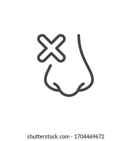 Stuffy nose line icon. Symptom of cold, flu, coronovirus, allergies. Medical examination, treatment, health prevention label. Custom Vector for Web and App in Outline Style. Illustration isolated