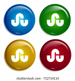 Stumbleupon multi color gradient glossy badge icon set. Realistic shiny badge icon or logo mockup