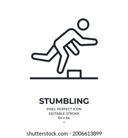 Stumbling accident editable stroke outline icon isolated on white background flat vector illustration. Pixel perfect. 64 x 64.