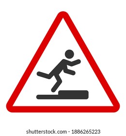 Stumbling man icon in red triangle. A warning sign about the danger. Tripping hazard. Watch your step symbol. Isolated vector illustration on white background