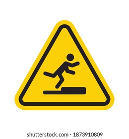 Stumbling man icon in yellow triangle. A warning sign about the danger. Tripping hazard. Watch your step symbol. Isolated vector illustration on white background