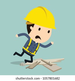 Stumbling over a stone, Vector illustration, Safety and accident, Industrial safety cartoon