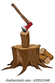 Stump, an ax stuck in the wood