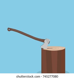 Stump with axe isolated. Vector illustration.