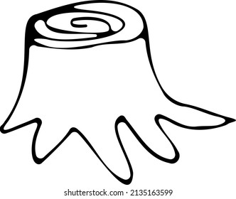 Stump. Black and white vector illustration, hand-drawn. Isolated object on a white background. Clipart, template, sketch.