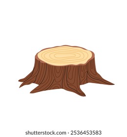 Stump. Cartoon drawing of part of tree, forestry concept isolated on white background.