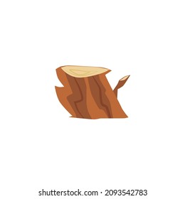 Trozo de tronco de árbol cortado. Dibujo vectorial de la caricatura de troncos marrones, aislado en fondo blanco. Viejo trasero muerto.