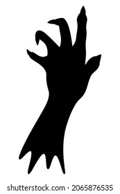 The stump of a dead man's hand. Silhouette. Curved fingers with sharp nails. Vector illustration. Isolated white background. Halloween symbol. Decoration for All Saints Day. Halloween.