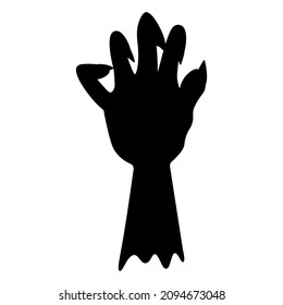 The stump of a dead man's hand. Silhouette. Curved fingers with sharp nails. Vector illustration. Isolated white background. Halloween symbol. Decoration for All Saints Day. Halloween. 