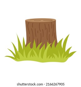 The stump of a felled tree with grass around. Flat vector illustration isolated on a white background.