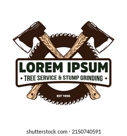 Stump Grinder And Axe Vector Illustration Logo, Perfect For Stump Removal And Tree Services Business Company 