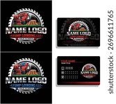 Stump grinding and removal logo design. Tree cutting service logo template. Stump Grinder vector illustration